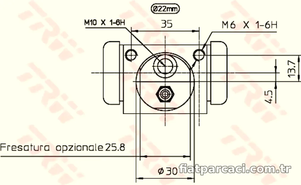 FREN SILINDIRI BRAVA BRAVO 03 / 96 10 / 01 ABSLI ARAC ICIN MAREA 08 / 96 08 / 01 22,2mm - TRW - TRW BWH397