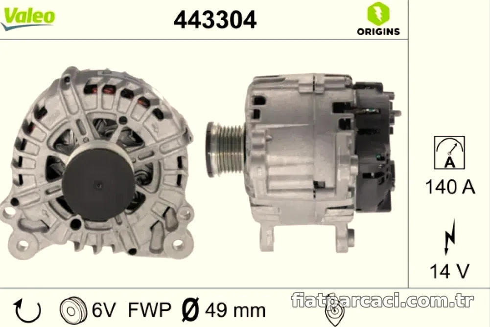 ALTERNATOR 12V 140A CADDY GOLF VII POLO ARONA IBIZA LEON TOLEDO FABIA OCTAVIA RAPID YETI 13> - Valeo - VALEO 443304