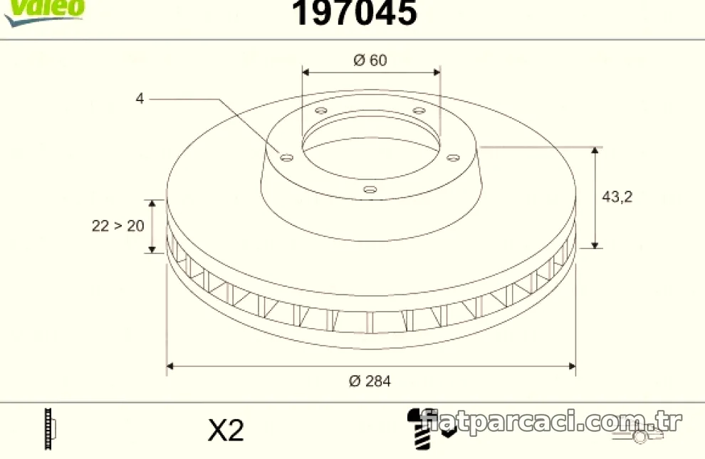 ON FREN DISKI 15 INCH CORSA D CORSA E ADAM GRANDE PUNTO PUNTO EVO - Valeo - VALEO 197045