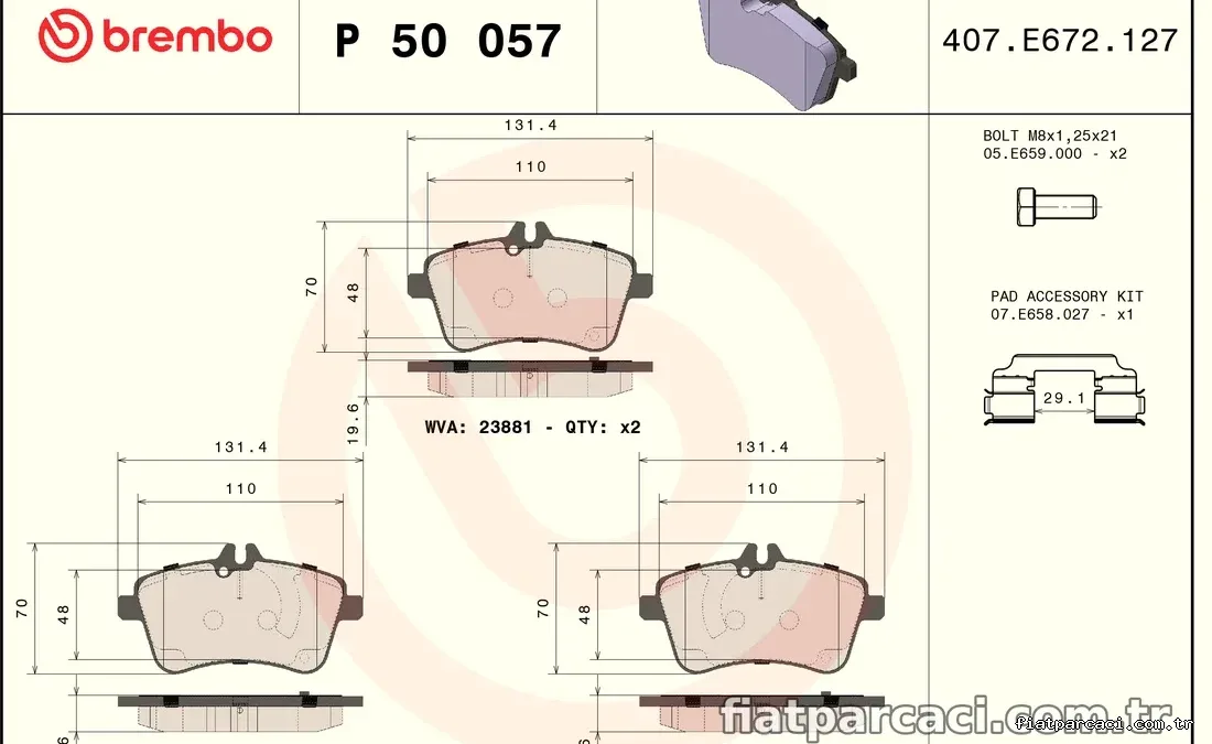 BREMBO P50057 Fren Disk Balata - BREMBO - P50057